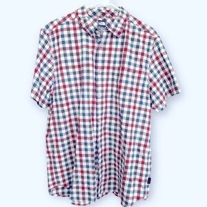The North Face Red White Blue Checks Plaid Button Down SS Casual Shirt Size XL